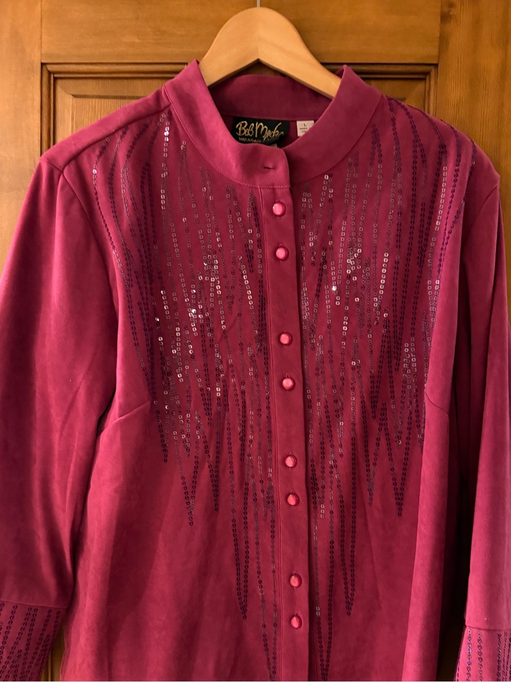 Bob Mackie Magenta Sequin Button-Front Blouse